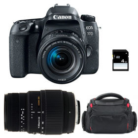 Canon 77D + EF-S 18-55mm f/4-5.6 IS STM + Sigma 70-300 mm f/4-5,6 DG Macro + Bolsa + SD 4Go - Cámara reflex