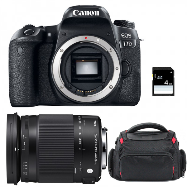 Canon 77D + Sigma 18-300 OS HSM Contemporary + Sac + SD 4Go - Appareil photo Reflex