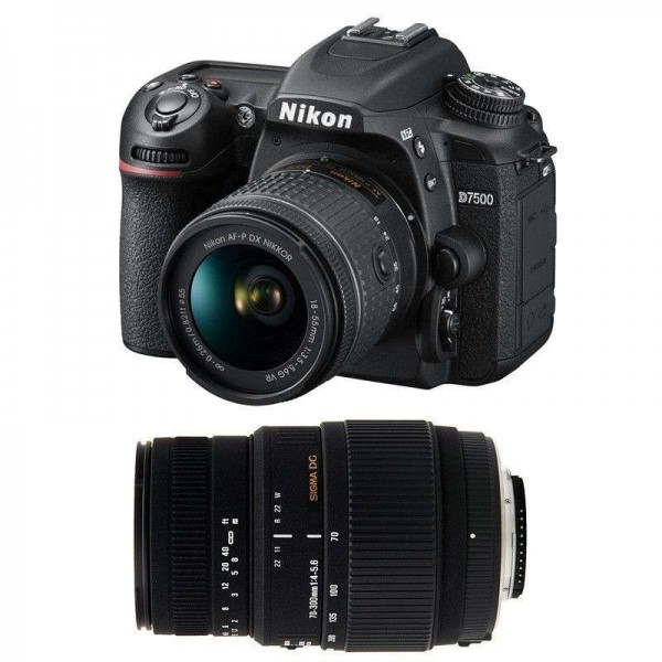 Nikon D7500 + AF-P DX NIKKOR 18-55 mm F3.5-5.6G VR + Sigma 70-300 mm F4-5,6 DG Macro - Appareil photo Reflex