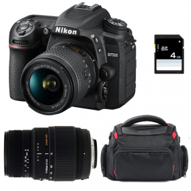 Nikon D7500 + AF-P DX NIKKOR 18-55 mm f/3.5-5.6G VR + Sigma 70-300 mm f/4-5,6 DG Macro + Bag + SD 4Go