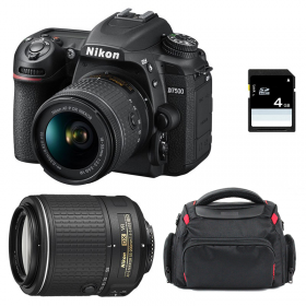 Nikon D7500 + AF-P DX NIKKOR 18-55 mm F3.5-5.6G VR + AF-S DX 55-200 mm F4-5.6 ED VR II + Sac + SD 4Go - Appareil photo Reflex