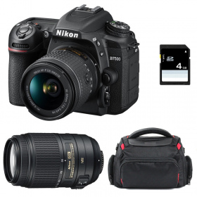 Nikon D7500 + AF-P DX 18-55mm 3.5-5.6G VR + AF-P DX 70-300 mm f/4.5-6.3 G ED VR + Bolsa + SD 4Go - Cámara reflex