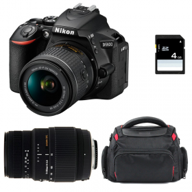 Nikon D5600 + AF-P DX NIKKOR 18-55 mm F3.5-5.6G VR + Sigma 70-300 mm F4-5,6 DG Macro + Sac + SD 4Go - Appareil photo Reflex