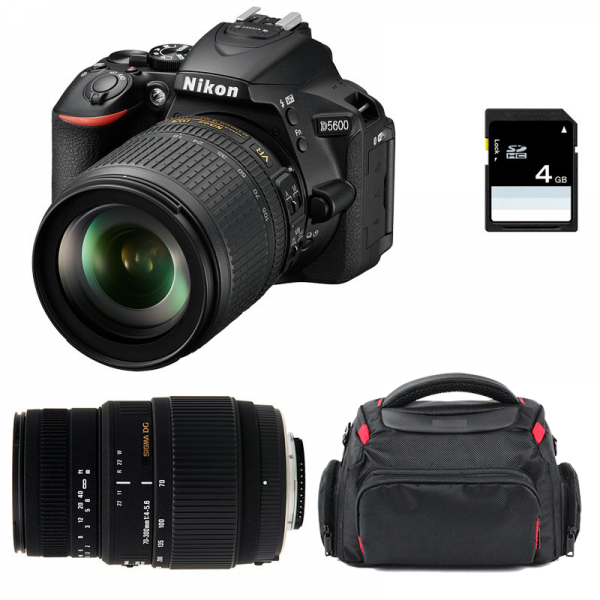 Nikon D5600 + AF-S DX 18-105 mm F3.5-5.6G ED VR + Sigma 70-300 mm F4-5,6 DG Macro + Sac + SD 4Go - Appareil photo Reflex