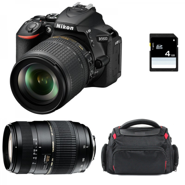 Nikon D5600 + AF-S DX 18-105 mm f/3.5-5.6G ED VR + Tamron AF 70-300 mm f/4-5,6 Di LD Macro 1/2 + Sac + SD 4Go