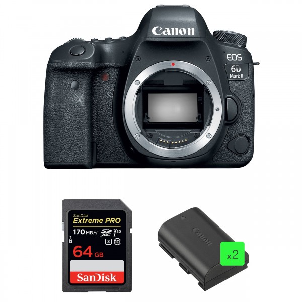Canon 6D Mark II Nu + SanDisk 64GB Extreme PRO UHS-I SDXC 170 MB/s + 2 Canon LP-E6N - Appareil photo Reflex
