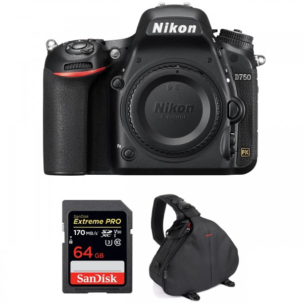 Nikon D750 Nu + SanDisk 64GB Extreme PRO UHS-I SDXC 170 MB/s + Sac - Appareil photo Reflex