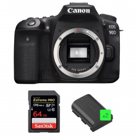 Canon 90D Nu + SanDisk 64GB Extreme PRO UHS-I SDXC 170 MB/s + 2 Canon LP-E6N - Appareil photo Reflex