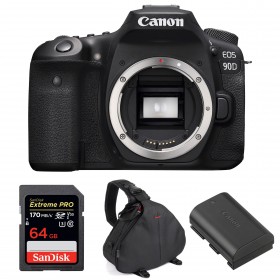 Canon 90D Nu + SanDisk 64GB Extreme PRO UHS-I SDXC 170 MB/s + Canon LP-E6N + Sac - Appareil photo Reflex
