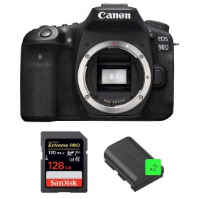 Canon 90D Nu + SanDisk 128GB Extreme PRO UHS-I SDXC 170 MB/s + 2 Canon LP-E6N - Appareil photo Reflex
