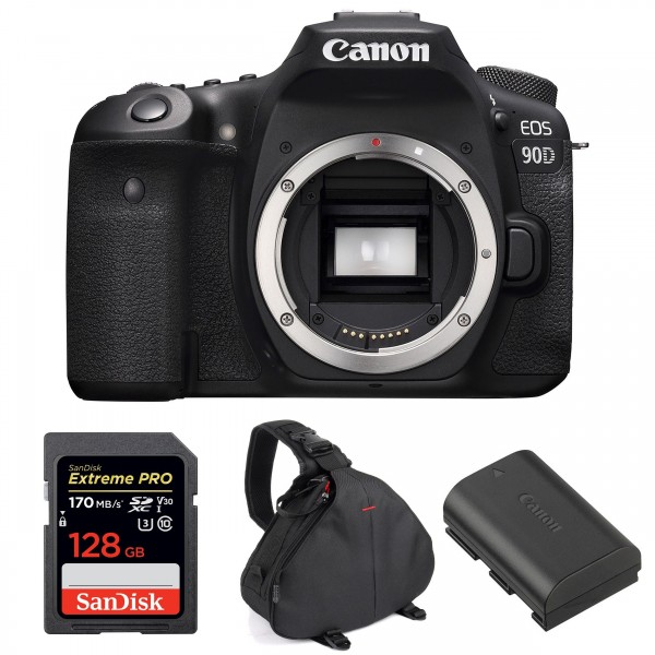 Canon 90D Nu + SanDisk 128GB Extreme PRO UHS-I SDXC 170 MB/s + Canon LP-E6N + Sac - Appareil photo Reflex