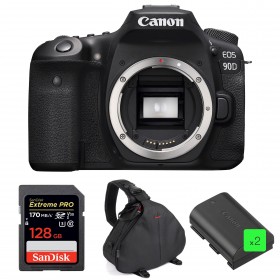 Canon 90D Nu + SanDisk 128GB Extreme PRO UHS-I SDXC 170 MB/s + 2 Canon LP-E6N + Sac - Appareil photo Reflex