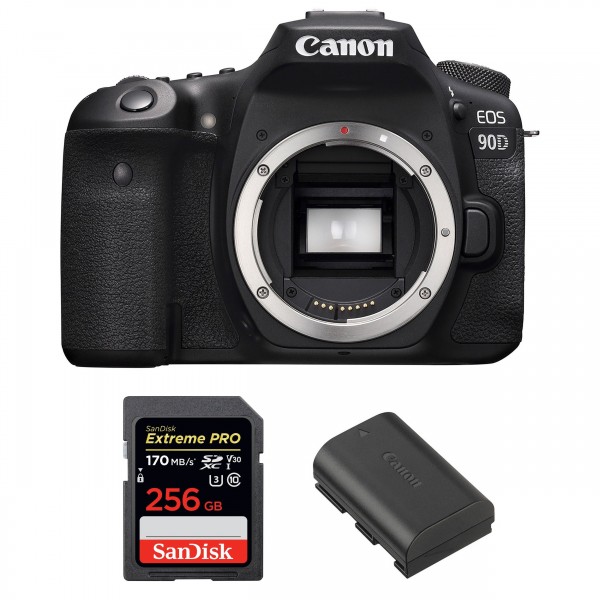 Canon 90D Nu + SanDisk 256GB Extreme PRO UHS-I SDXC 170 MB/s + Canon LP-E6N - Appareil photo Reflex