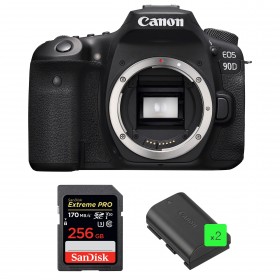 Canon 90D Nu + SanDisk 256GB Extreme PRO UHS-I SDXC 170 MB/s + 2 Canon LP-E6N - Appareil photo Reflex