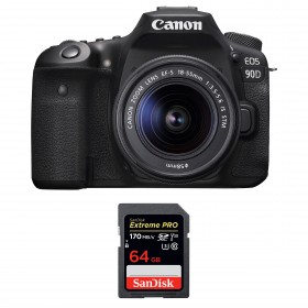 Canon 90D + 18-55mm F3.5-5.6 EF-S IS STM + SanDisk 64GB Extreme PRO UHS-I SDXC 170 MB/s - Appareil photo Reflex