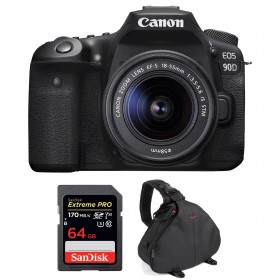 Canon 90D + 18-55mm F3.5-5.6 EF-S IS STM + SanDisk 64GB Extreme PRO UHS-I SDXC 170 MB/s + Sac - Appareil photo Reflex