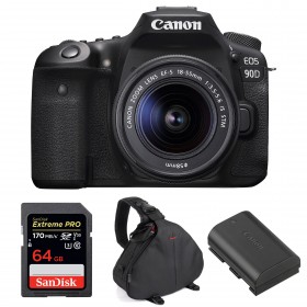 Canon 90D + 18-55mm IS STM + SanDisk 64GB Extreme PRO UHS-I SDXC 170 MB/s + Canon LP-E6N + Sac - Appareil photo Reflex