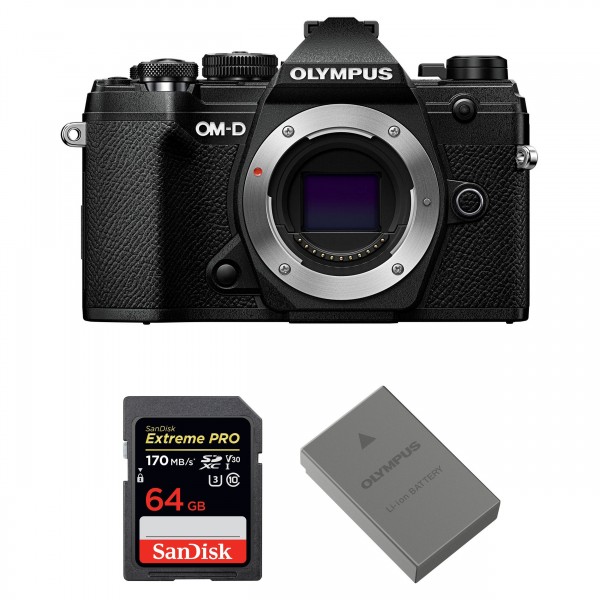 Olympus OMD E-M5 III Noir Nu + SanDisk 64GB Extreme PRO UHS-I SDXC 170 MB/s + Olympus BLS-50 - Appareil Photo Hybride