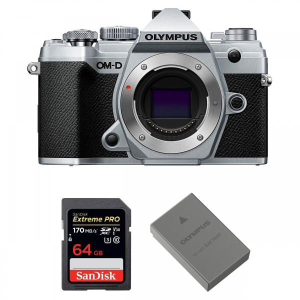Olympus OMD E-M5 III Silver Nu + SanDisk 64GB Extreme PRO UHS-I SDXC 170 MB/s + Olympus BLS-50 - Appareil Photo Hybride