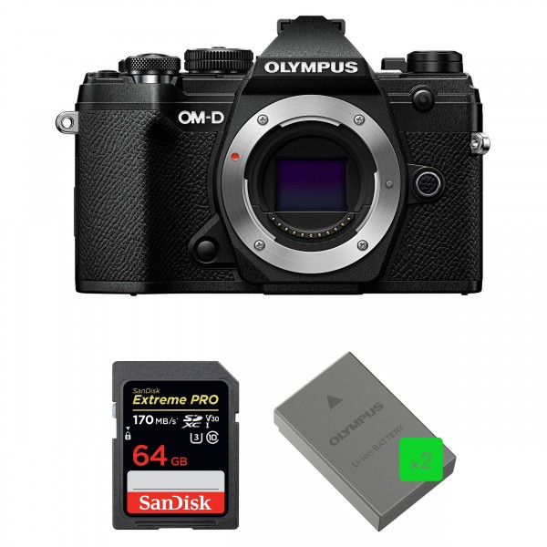 Olympus OMD E-M5 III Noir Nu + SanDisk 64GB Extreme PRO UHS-I SDXC 170 MB/s + 2 Olympus BLS-50 - Appareil Photo Hybride
