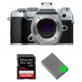 Olympus OMD E-M5 III Silver Nu + SanDisk 64GB Extreme PRO UHS-I SDXC 170 MB/s + 2 Olympus BLS-50 - Appareil Photo Hybride