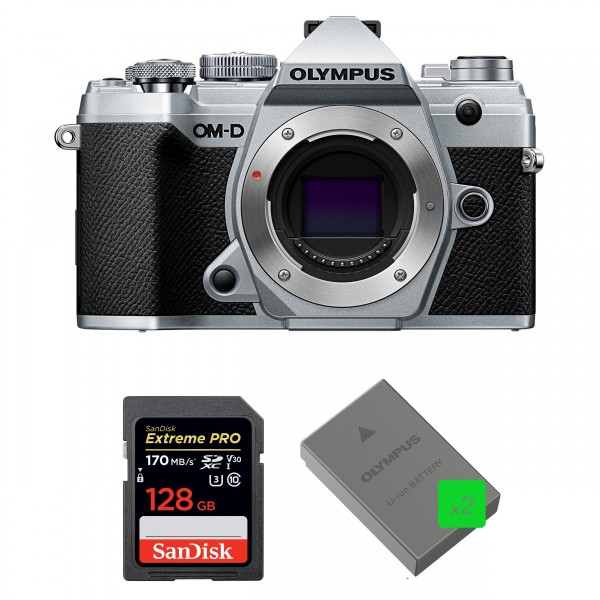 Olympus OMD E-M5 III Silver Nu + SanDisk 128GB Extreme PRO UHS-I SDXC 170 MB/s + 2 Olympus BLS-50 - Appareil Photo Hybride