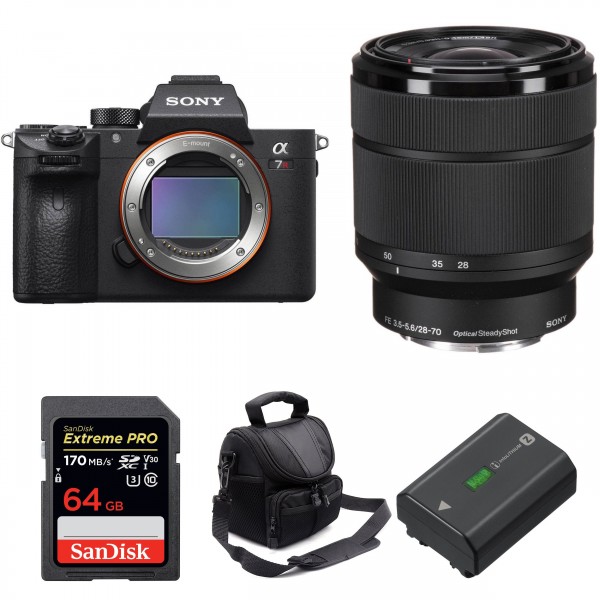 Sony A7R III + SEL FE 28-70 mm F3,5-5,6 OSS + SanDisk 64GB Extreme PRO 170 MB/s + NP-FZ100 + Sac - Appareil Photo Hybride