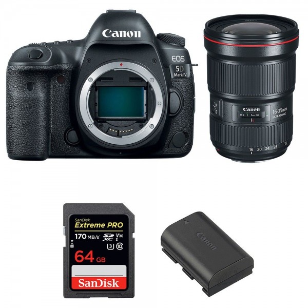 Canon 5D Mark IV + EF 16-35mm F2.8L III USM + SanDisk 64GB Extreme PRO UHS-I SDXC 170 MB/s + LP-E6N - Appareil photo Reflex