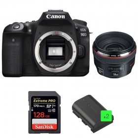 Canon 90D + EF 50mm F1.2L USM + SanDisk 128GB Extreme PRO UHS-I SDXC 170 MB/s + 2 LP-E6N - Appareil photo Reflex