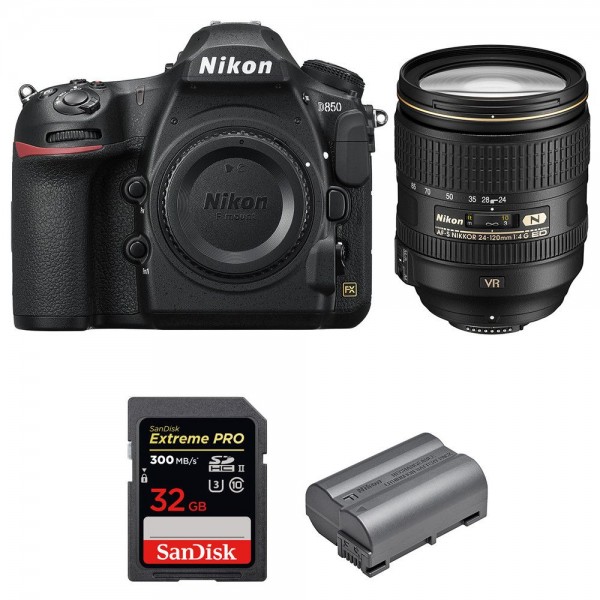 Nikon D850 + 24-120mm F4 G ED VR + SanDisk 32GB Extreme PRO UHS-II SDXC 300MB/s + EN-EL15b - Appareil photo Reflex