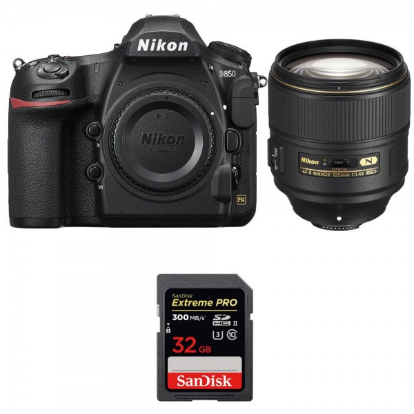 Nikon D850 + 105mm F1.4E ED + SanDisk 32GB Extreme PRO UHS-II SDXC 300MB/s - Appareil photo Reflex