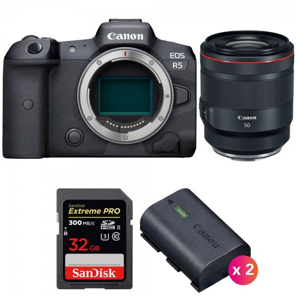 Canon EOS R5 + RF 50mm f/1.2L USM + SanDisk 32GB Extreme PRO UHS-II SDXC 300 MB/s + 2 Canon LP-E6NH