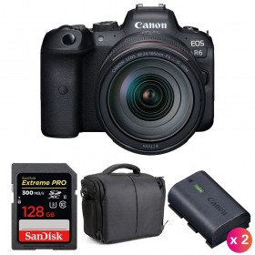 Canon R6 + RF 24-105mm F4L IS USM + SanDisk 128GB Extreme PRO UHS-II SDXC 300 MB/s + 2 LP-E6NH + Sac - Appareil Photo Hybride