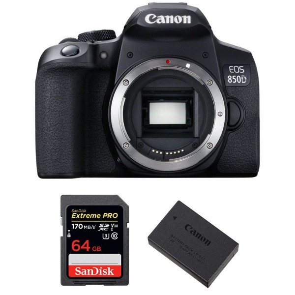 Canon 850D Nu + SanDisk 64GB Extreme UHS-I SDXC 170 MB/s + Canon LP-E17 - Appareil photo Reflex