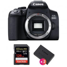 Canon 850D Nu + SanDisk 128GB Extreme UHS-I SDXC 170 MB/s + 2 Canon LP-E17 - Appareil photo Reflex