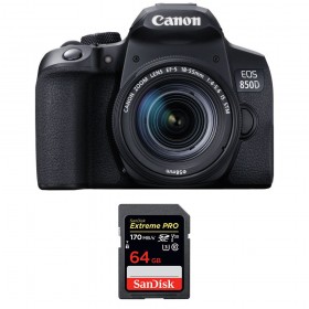 Canon 850D + EF-S 18-55mm F4-5.6 IS STM + SanDisk 64GB Extreme UHS-I SDXC 170 MB/s - Appareil photo Reflex