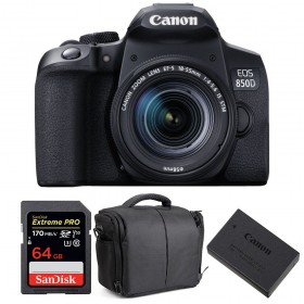 Canon 850D + EF-S 18-55mm F4-5.6 IS STM + SanDisk 64GB Extreme UHS-I SDXC 170 MB/s + LP-E17 + Sac - Appareil photo Reflex