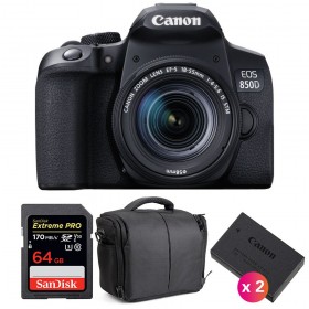 Canon 850D + EF-S 18-55mm F4-5.6 IS STM + SanDisk 64GB Extreme UHS-I SDXC 170 MB/s + 2 LP-E17 + Sac - Appareil photo Reflex