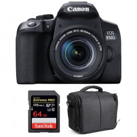 Canon 850D + EF-S 18-55mm F4-5.6 IS STM + SanDisk 64GB Extreme UHS-I SDXC 170 MB/s + Sac - Appareil photo Reflex