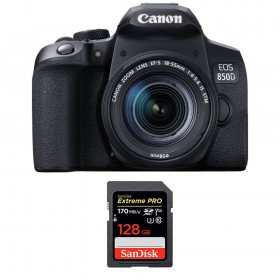 Canon 850D + EF-S 18-55mm F4-5.6 IS STM + SanDisk 128GB Extreme UHS-I SDXC 170 MB/s - Appareil photo Reflex