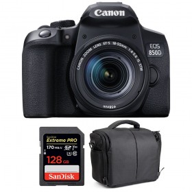 Canon 850D + EF-S 18-55mm F4-5.6 IS STM + SanDisk 128GB Extreme UHS-I SDXC 170 MB/s + Sac - Appareil photo Reflex
