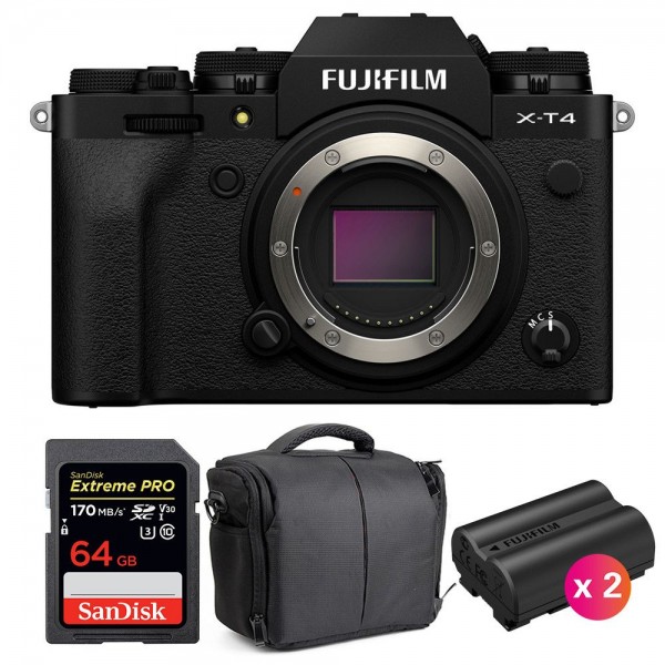Fujifilm XT4 Nu Noir + SanDisk 64GB UHS-I SDXC 170 MB/s + 2 Fujifilm NP-W235 + Sac - Appareil Photo Hybride