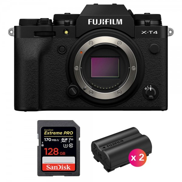 Fujifilm XT4 Nu Noir + SanDisk 128GB UHS-I SDXC 170 MB/s + 2 Fujifilm NP-W235 - Appareil Photo Hybride