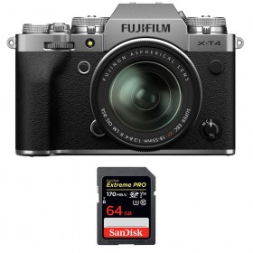 Fujifilm XT4 Silver + XF 18-55mm F2.8-4 R LM OIS + SanDisk 64GB UHS-I SDXC 170 MB/s - Appareil Photo Hybride