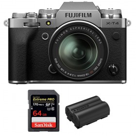 Fujifilm XT4 Silver + XF 18-55mm F2.8-4 R LM OIS + SanDisk 64GB UHS-I SDXC 170 MB/s + Fujifilm NP-W235 - Appareil Photo Hybride