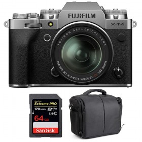 Fujifilm XT4 Silver + XF 18-55mm F2.8-4 R LM OIS + SanDisk 64GB UHS-I SDXC 170 MB/s + Sac - Appareil Photo Hybride