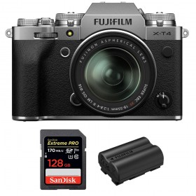 Fujifilm XT4 Silver + XF 18-55mm F2.8-4 R LM OIS + SanDisk 128GB UHS-I SDXC 170 MB/s + Fujifilm NP-W235 - Appareil Photo Hybride