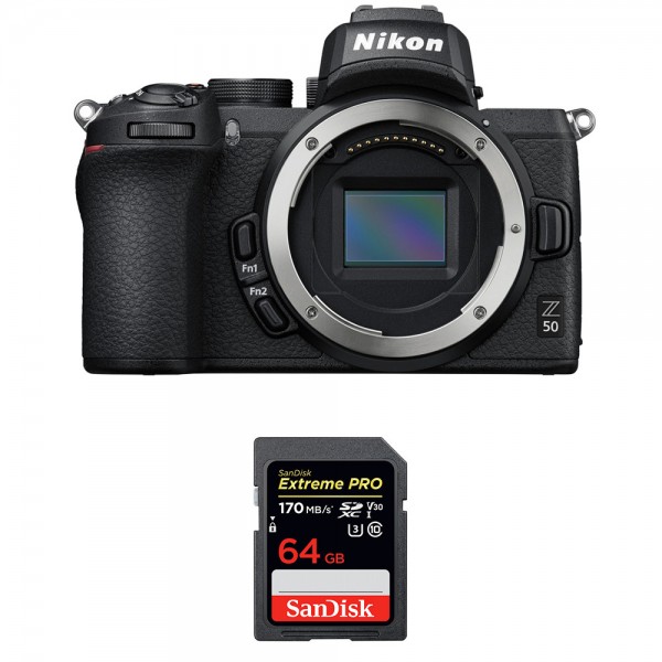 Nikon Z50 Nu + SanDisk 64GB Extreme Pro UHS-I SDXC 170 MB/s - Appareil Photo Hybride