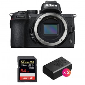 Nikon Z50 Cuerpo + SanDisk 64GB Extreme Pro UHS-I SDXC 170 MB/s + 2 Nikon EN-EL25 - Cámara mirrorless