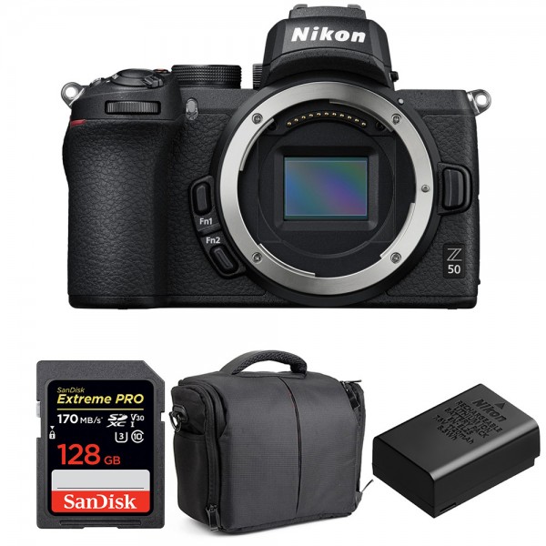 Nikon Z50 Nu + SanDisk 128GB Extreme Pro UHS-I SDXC 170 MB/s + Nikon EN-EL25 + Sac - Appareil Photo Hybride